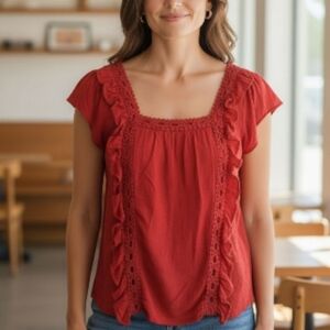 SALE Heart & Hips Sz. S Red Ruffle‎ Cropped Short Sleeve Pullover Top